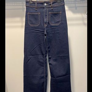 Zara Patched Denim Wide Leg Ankle Jeans